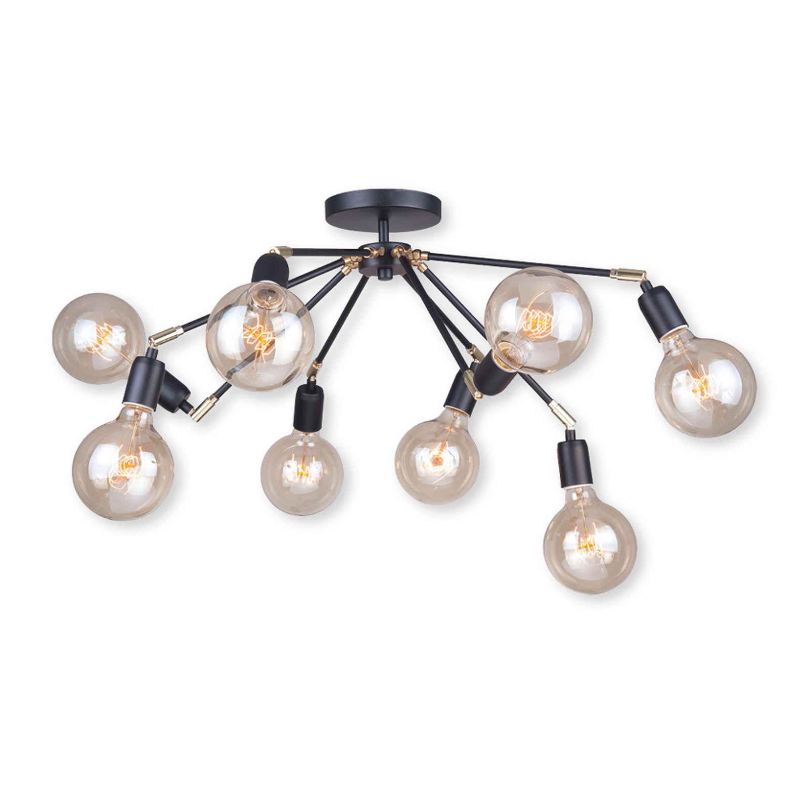 Taklampa Stik i svart, 8 lampor