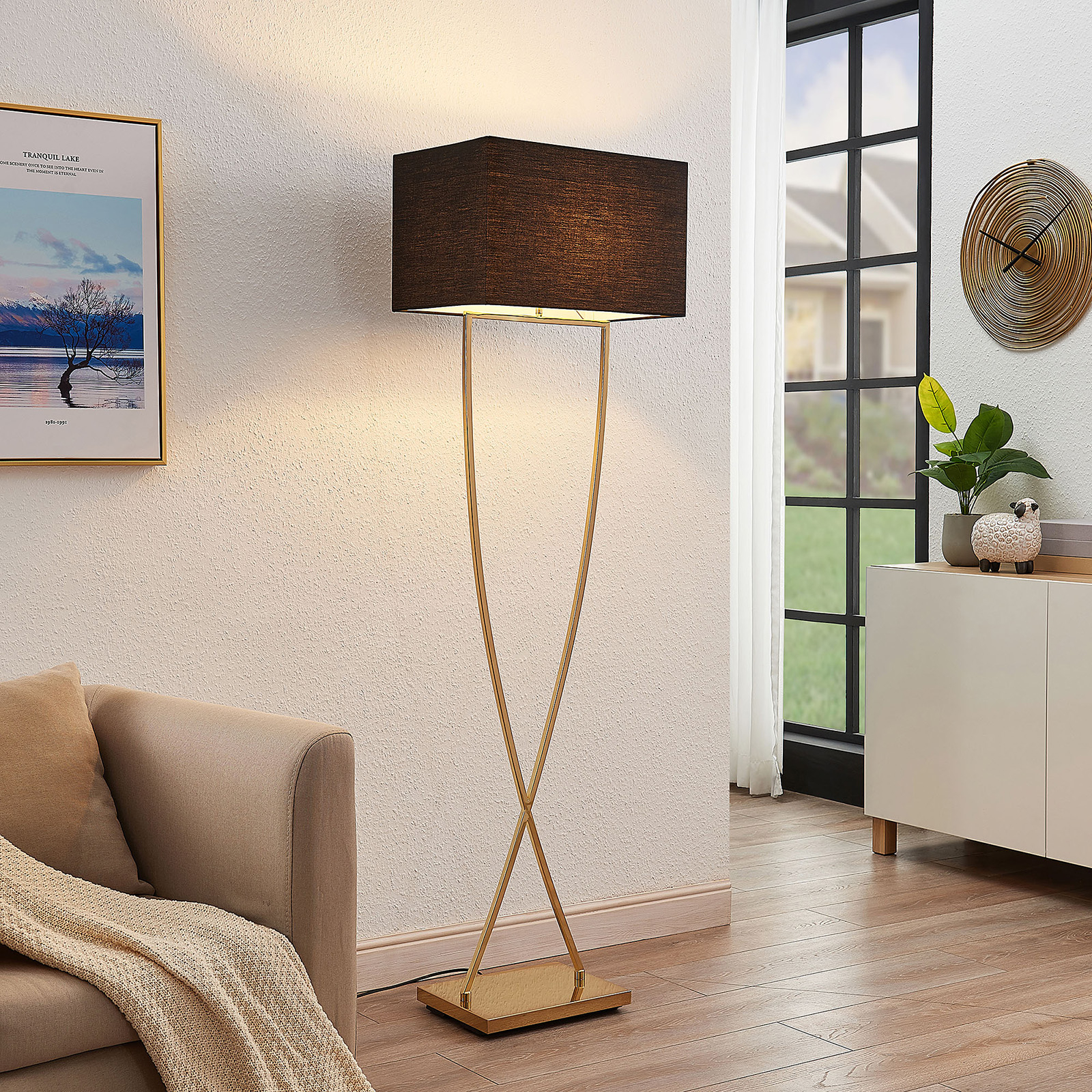 Lucande Evaine golvlampa mässing skärm svart