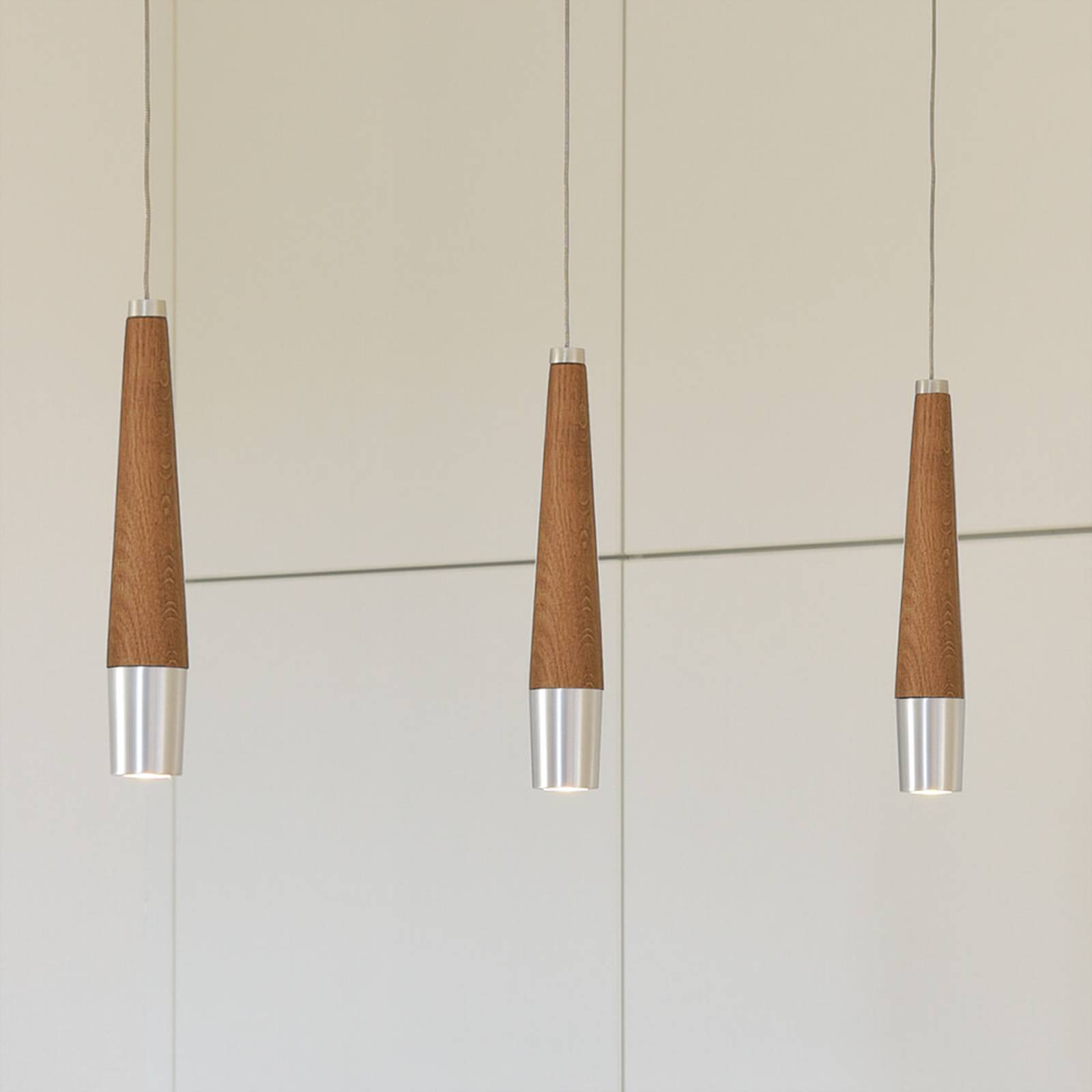 HerzBlut Conico hänglampa, oljad ek, 3 lampa