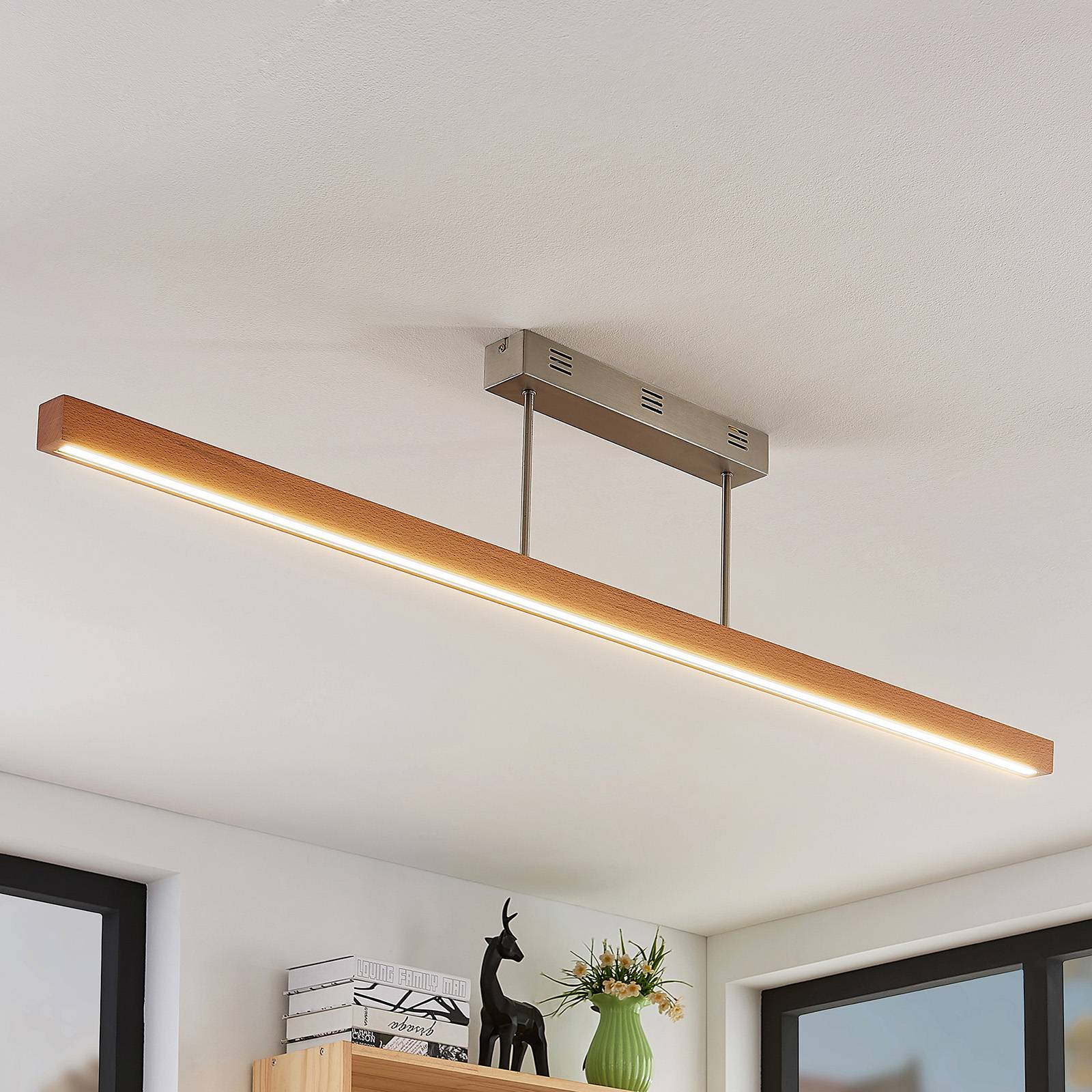 LED-trä-taklampa Tamlin, bokträ, 140 cm