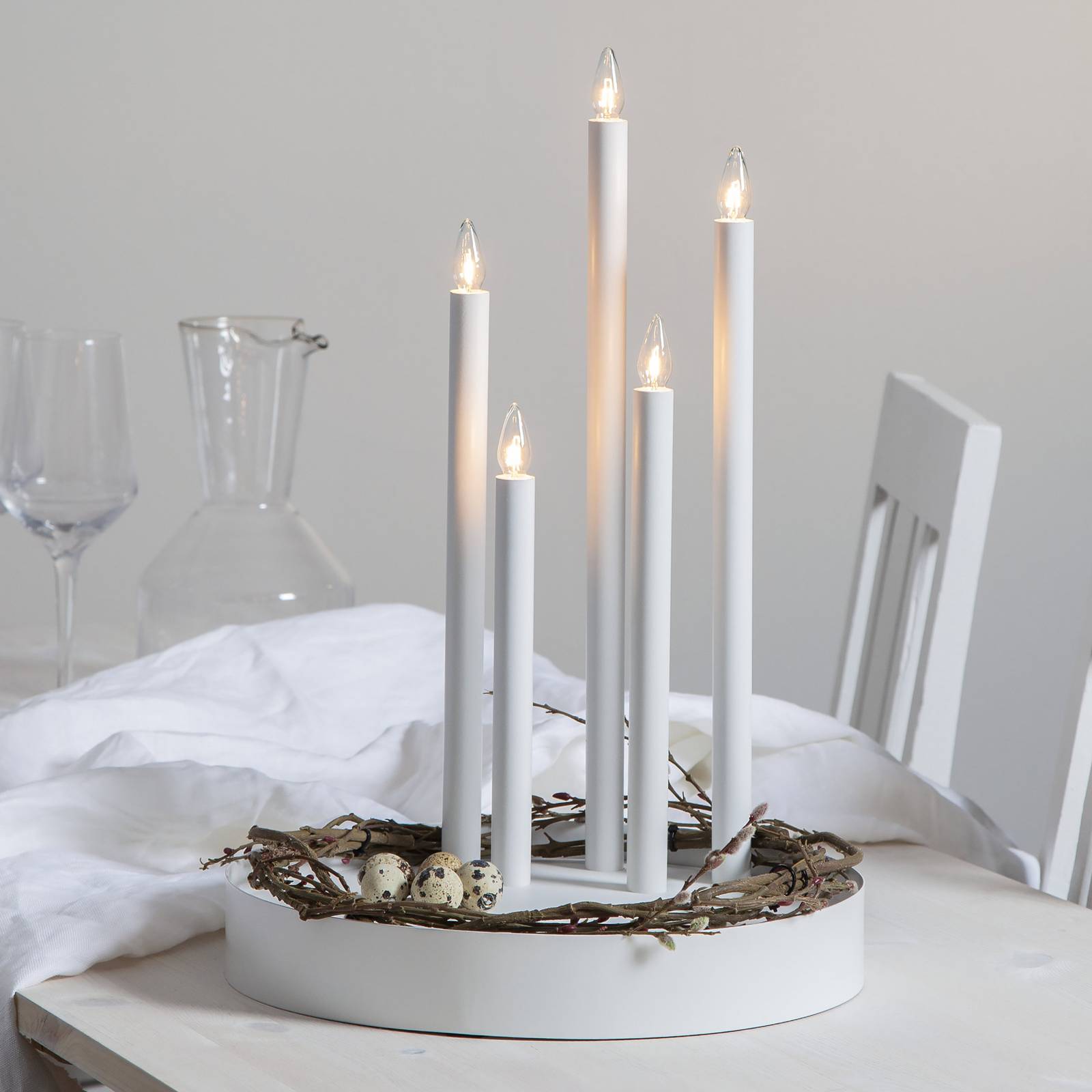 Ljusstake Deco, 5 lampor, vit