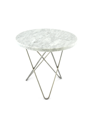 Mini O Table Matt Vit Marmor med Rostfri Stålram Ø40