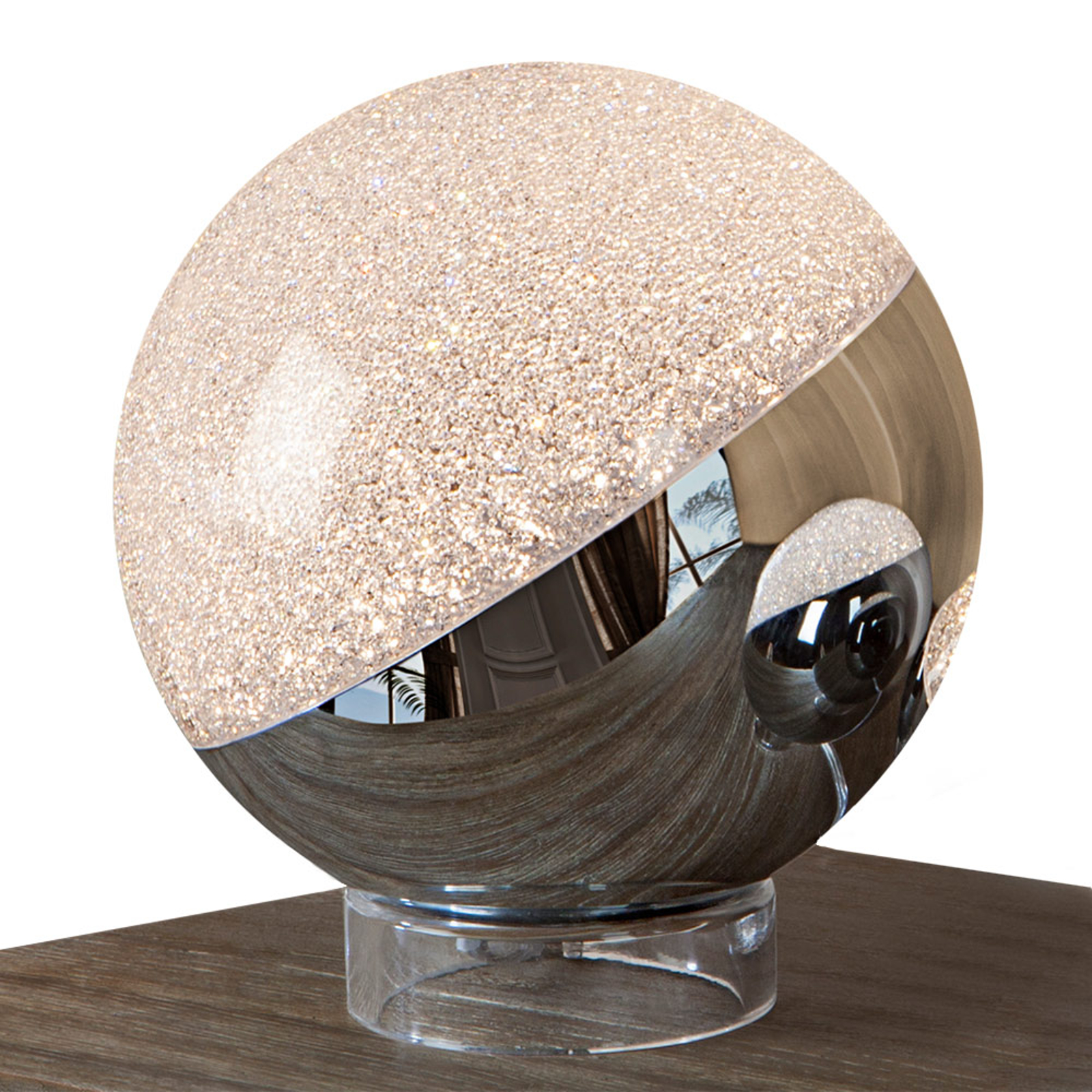 LED-bordslampa Sphere, krom, Ø 20 cm