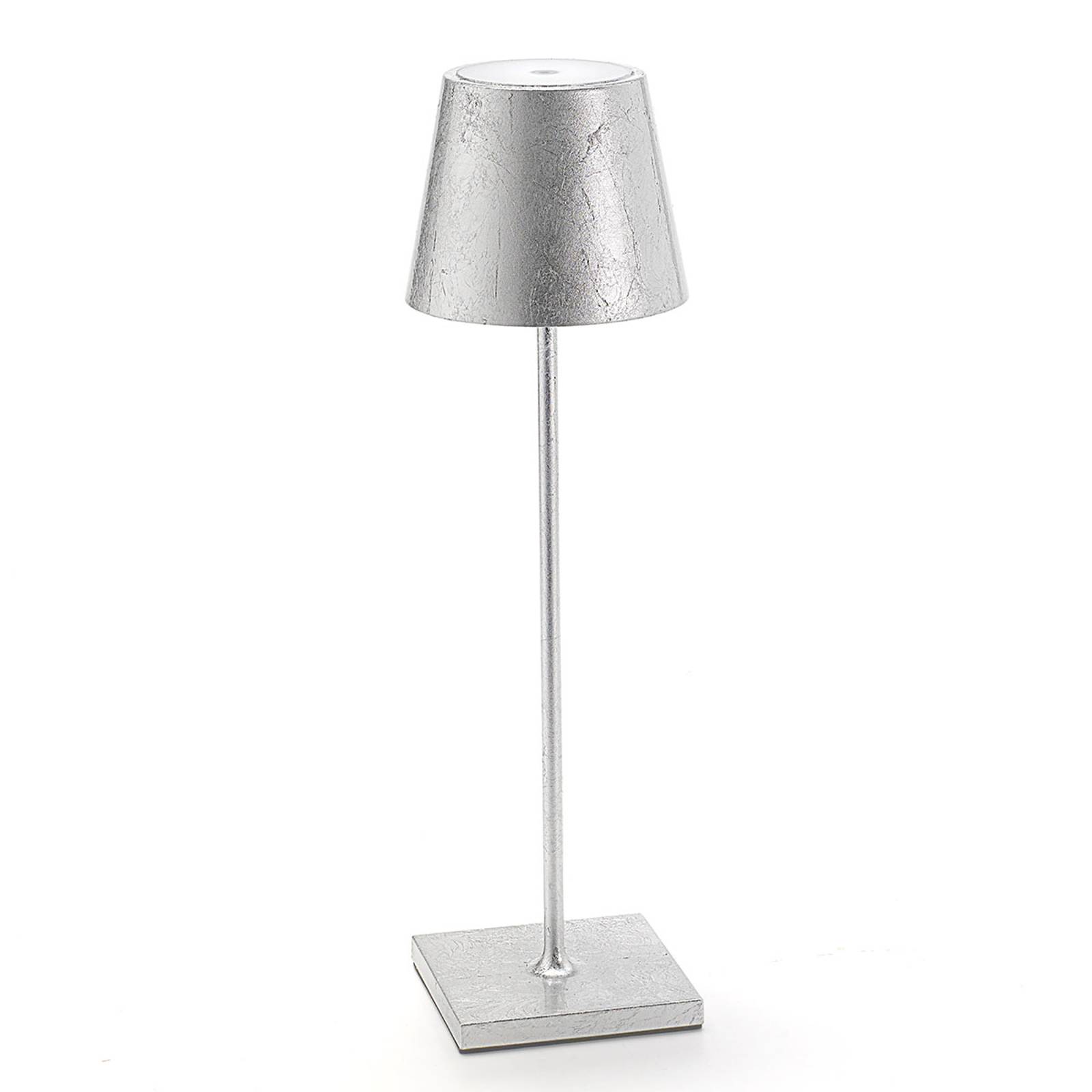 LED-bordslampa Poldina med dekor, portabel, silver