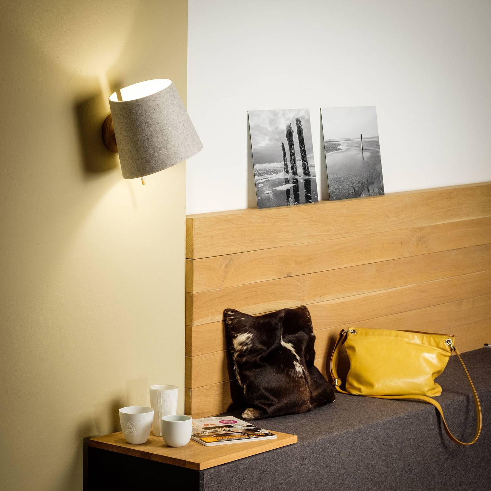 Vägglampa MUUN för väggutlopp, marmor/ullvit