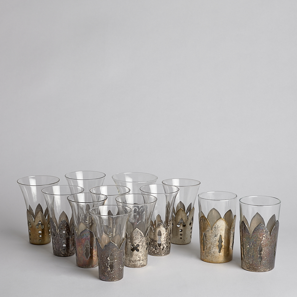 Vintage - Antika Glas med Silverhölje 12 st