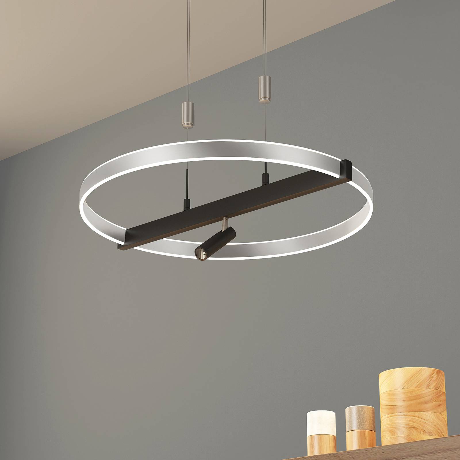 Lucande Matwei LED-hänglampa, ringformade, nickel