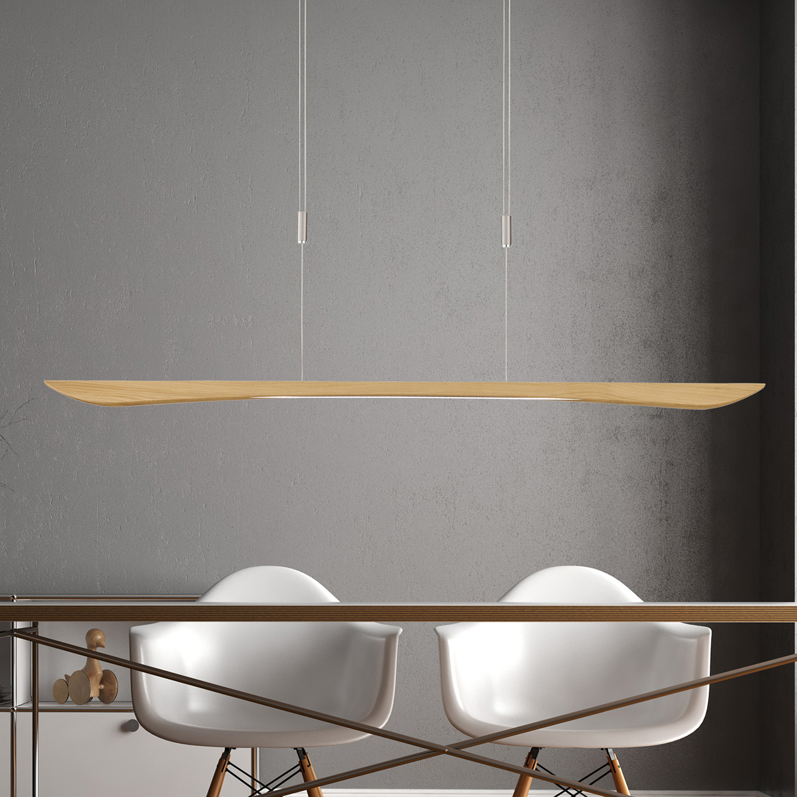 Lucande Hiba LED-pendellampa ek natur 148 cm