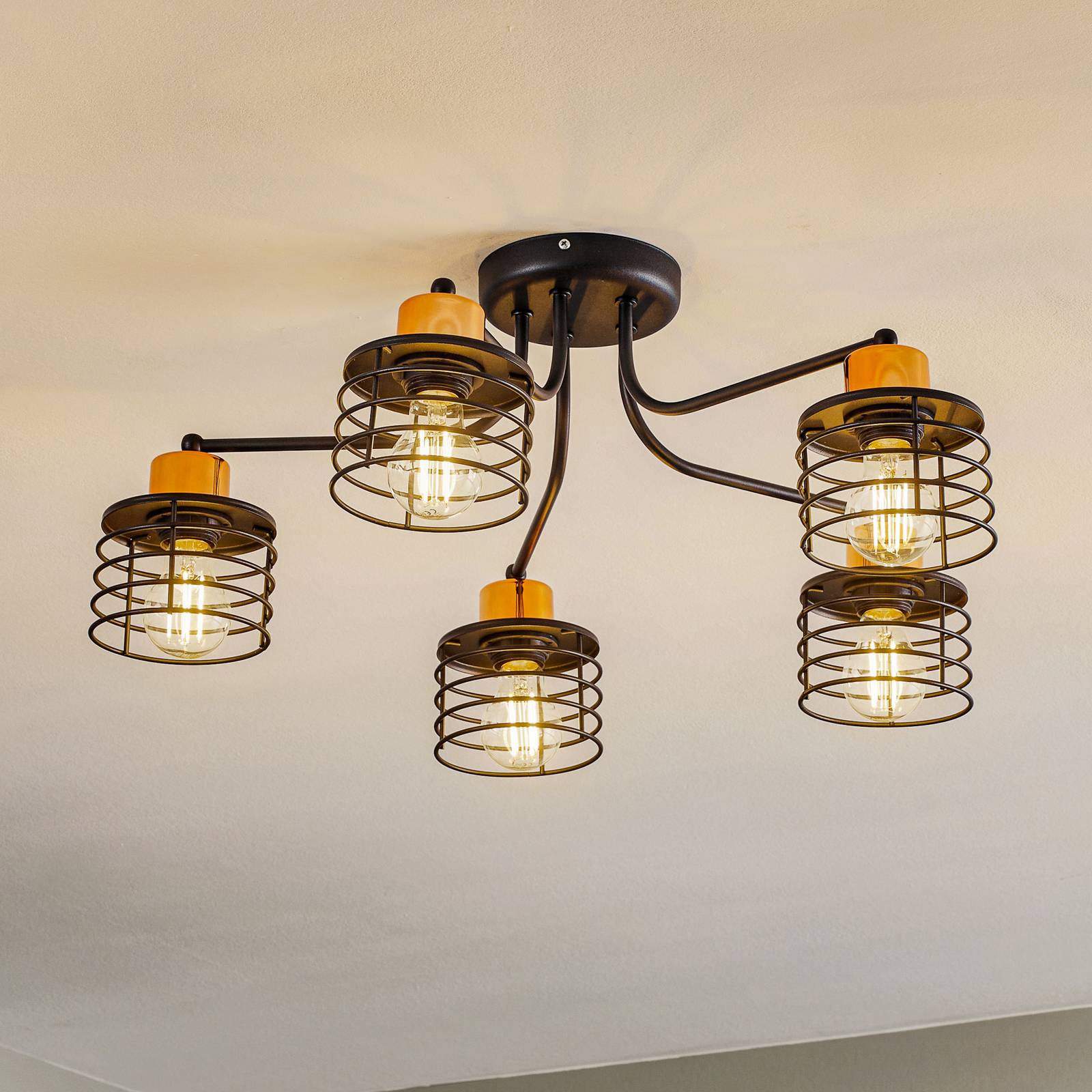 Taklampa Edison, 5 lampor
