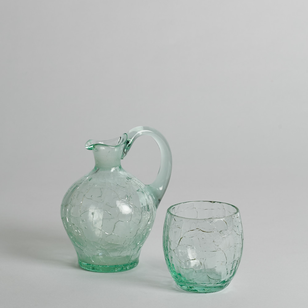 Vintage - Krackelerad Kanna och Glas