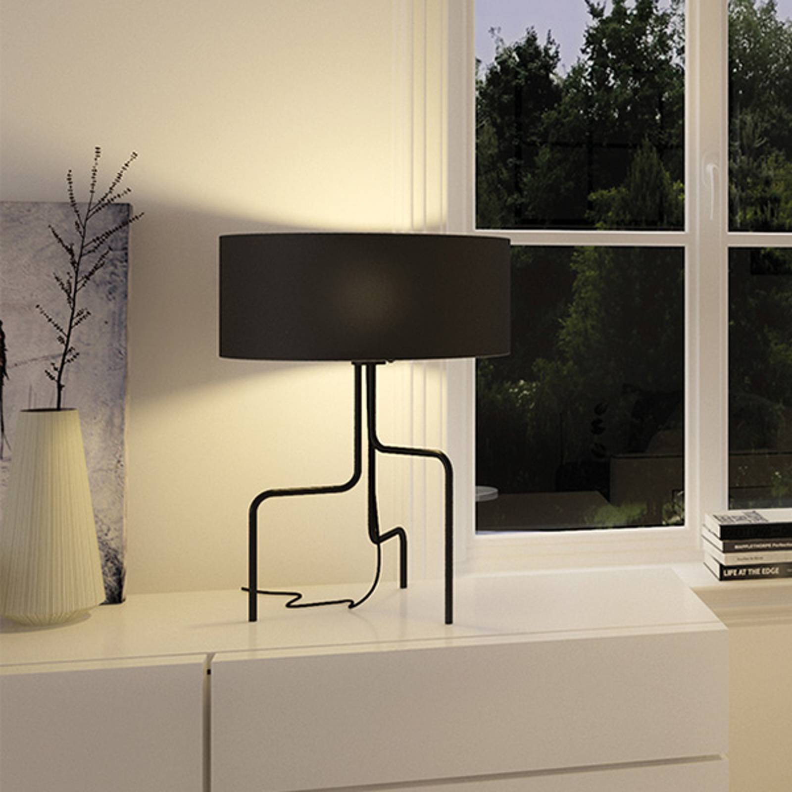 Textil-bordslampa Borneo, svart, tre ben