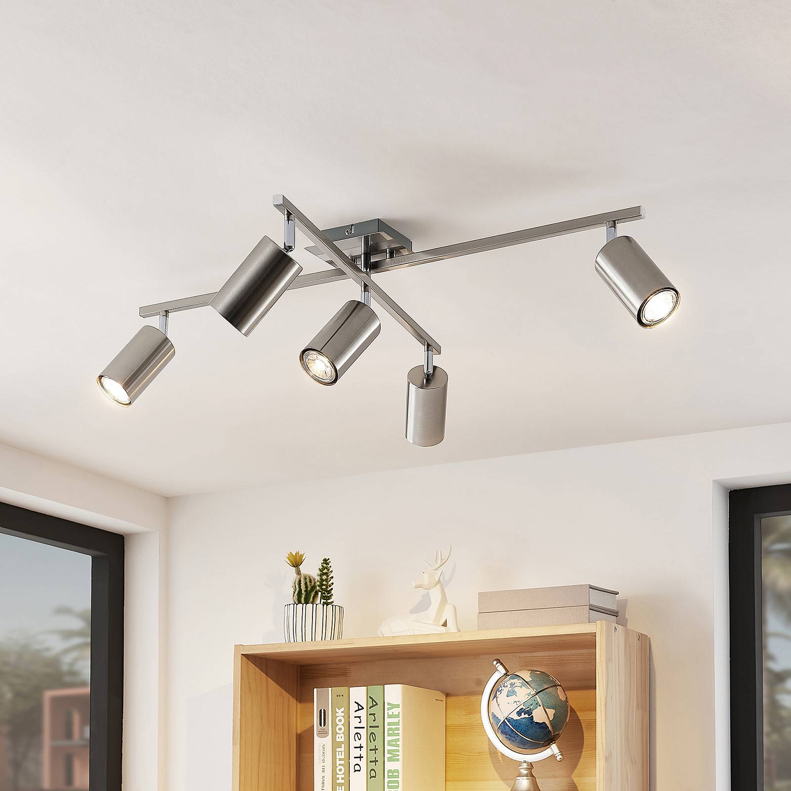 Lindby Ebardo taklampa, 5 lampor, nickel