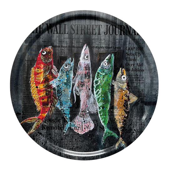 Lisa Törner Art - Bricka Rund Biggest Fish of Wall street 38 cm Svart
