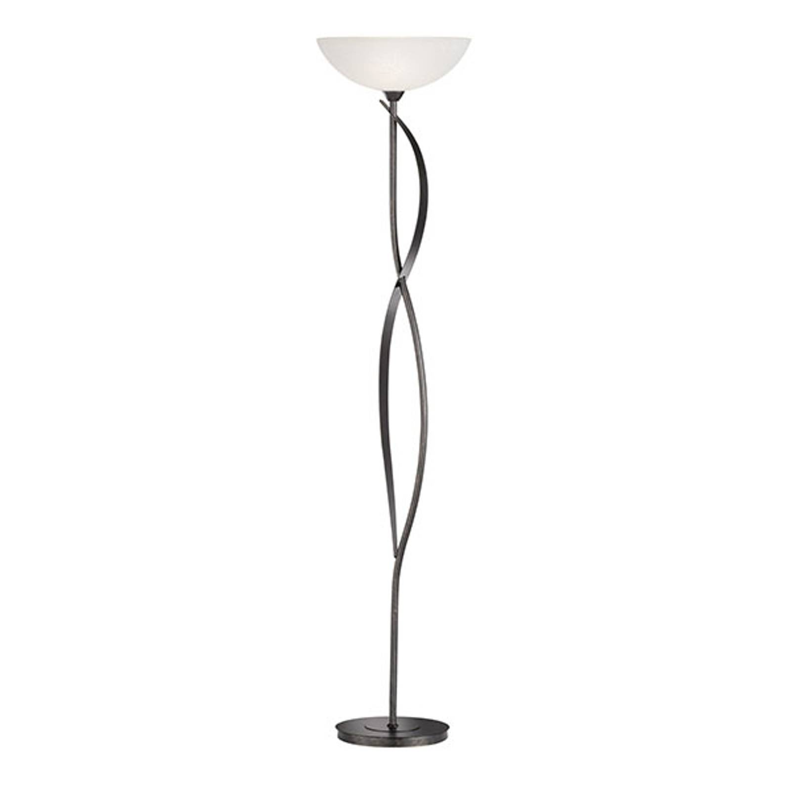 Golvlampa Pueblo med glasskärm, metallstomme