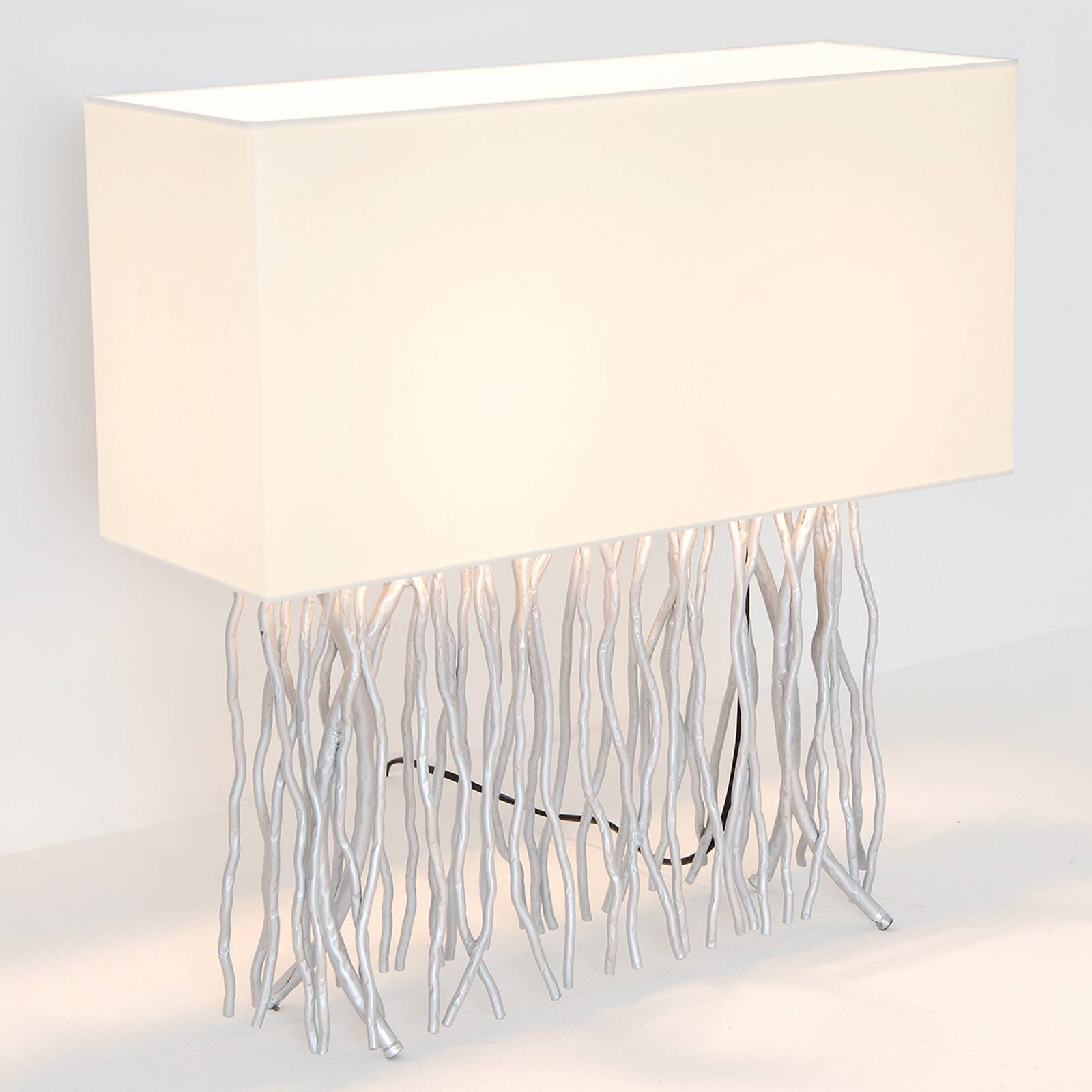 Bordslampa Capri, kantig, äggskalsvit/silver