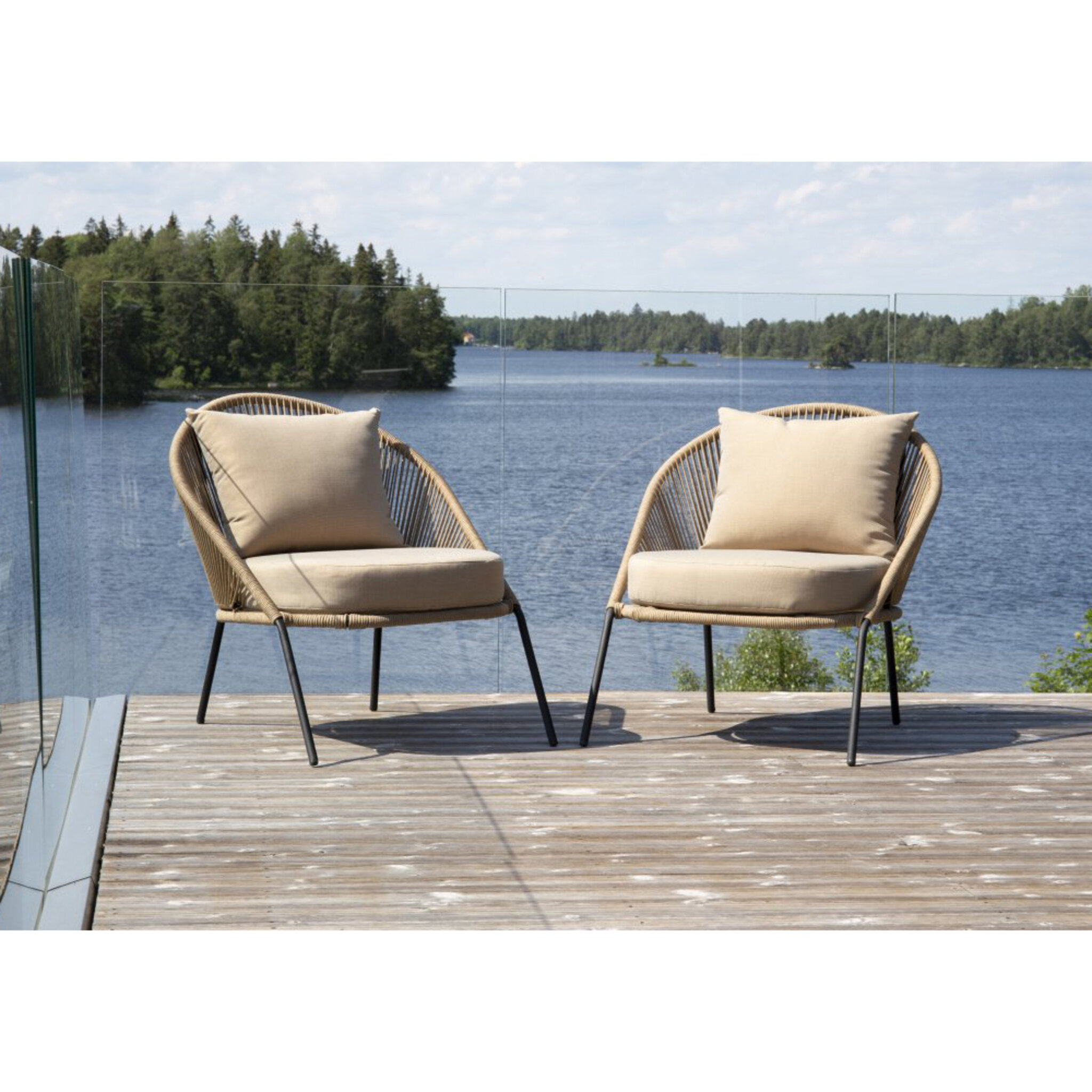 Loungefåtölj Lindos med dynor 2-pack, beige/svart