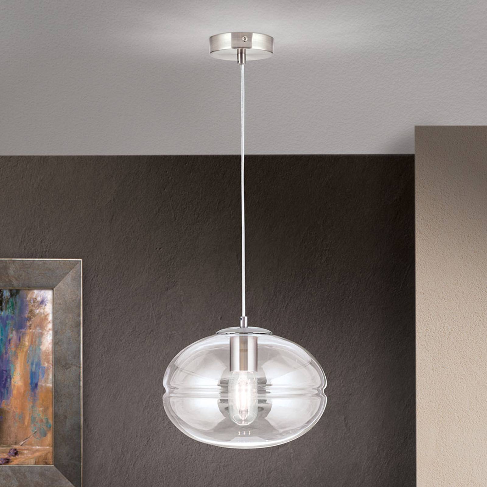 Hänglampa Richard, metall nickel, glas klar