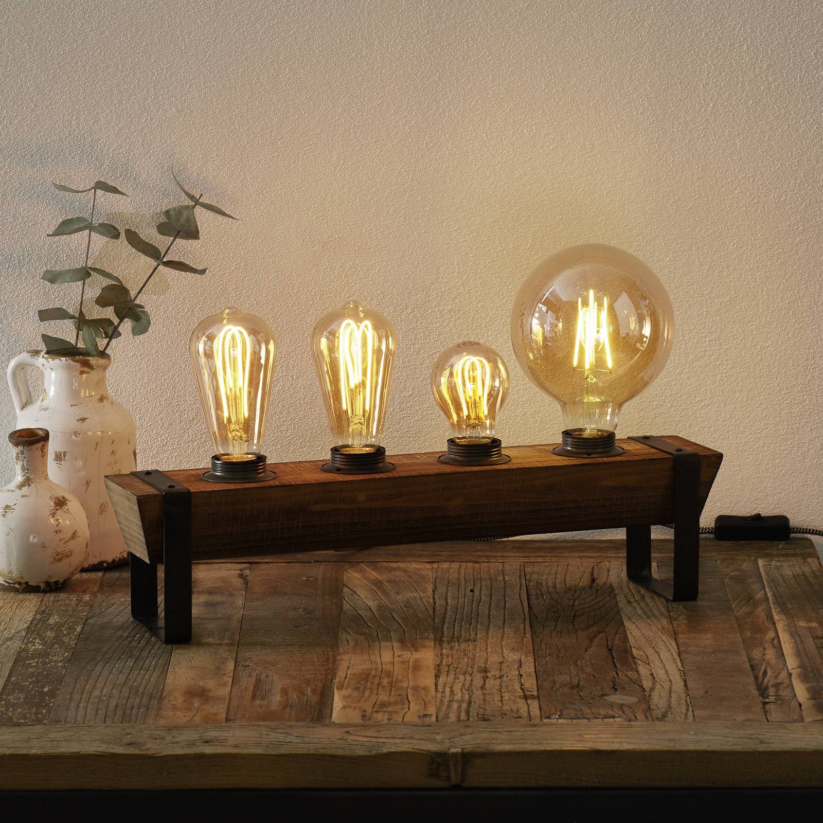 Bordslampa Legno av trä, 4 lampor