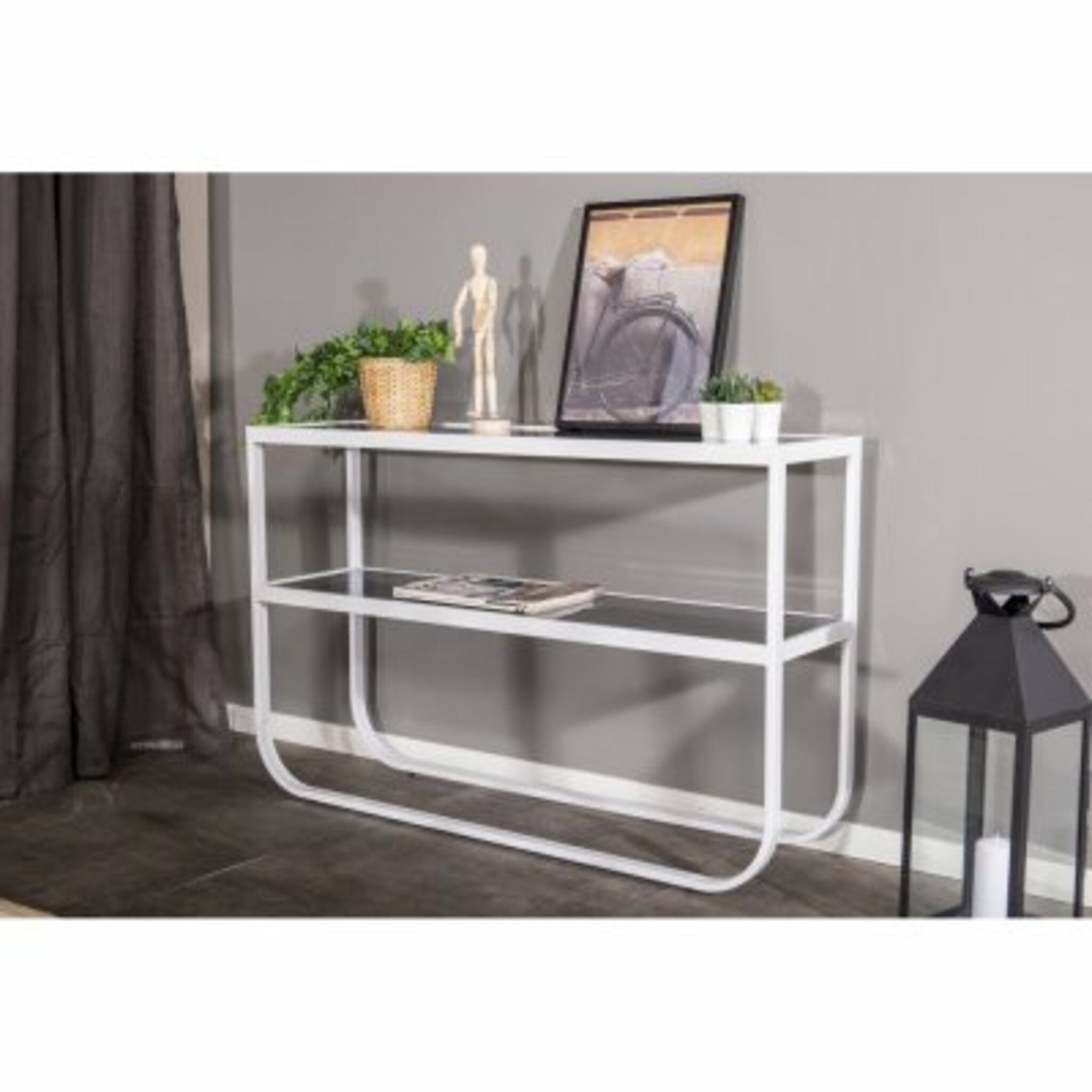 Avlastningsbord Rocker 110cm, mörkt glas/vit