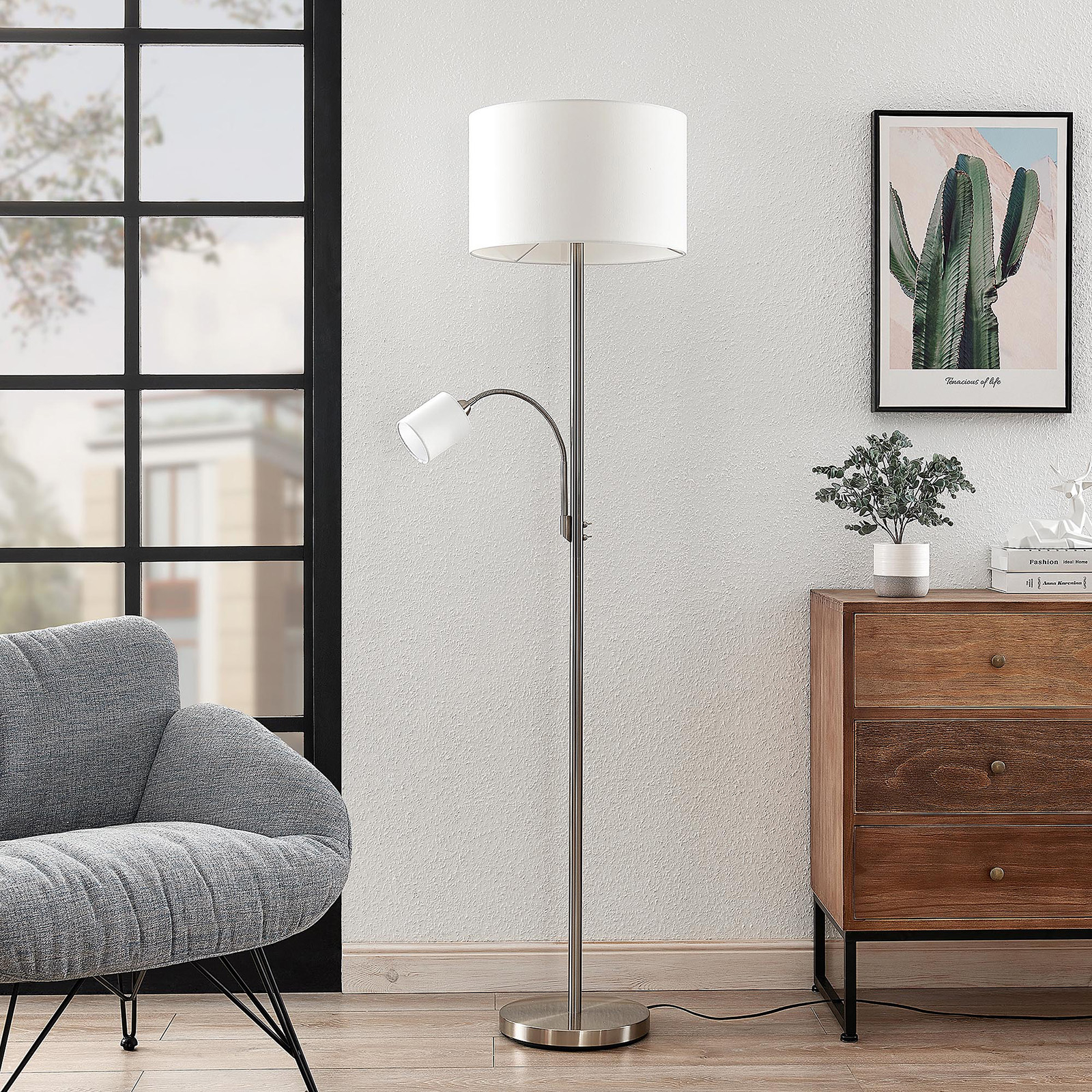 Lindby Jaileen tyggolvlampa, läslampa, vit