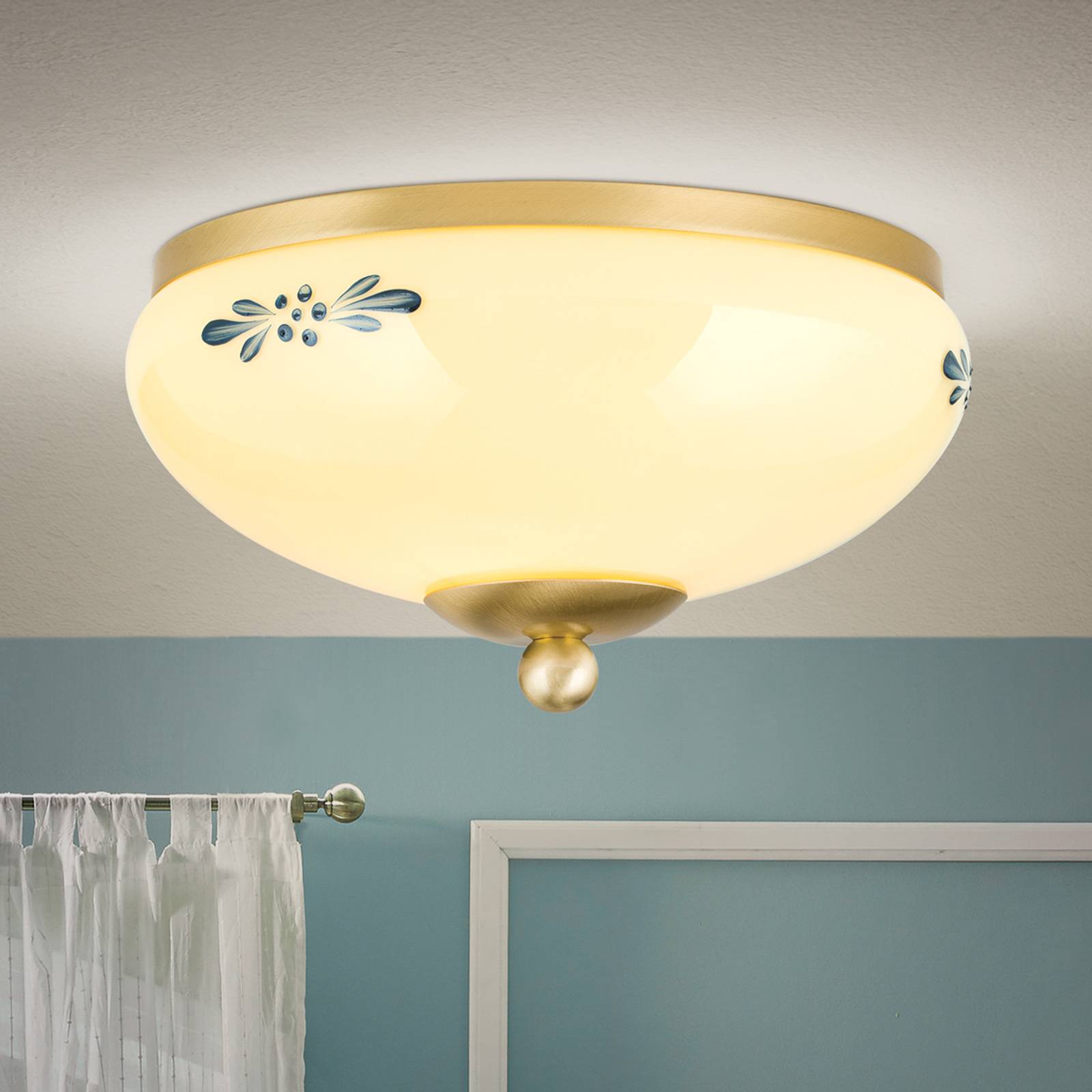 Taklampa Landhaus mässing champagne blå Ø 21 cm