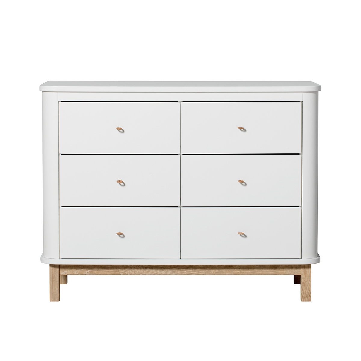 Byrå Wood 6 lådor läder vit/ ek, Oliver Furniture