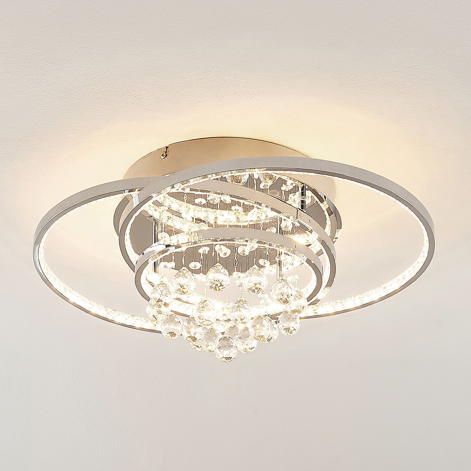 Lucande Keely LED-taklampa Kristall, 56,5 cm