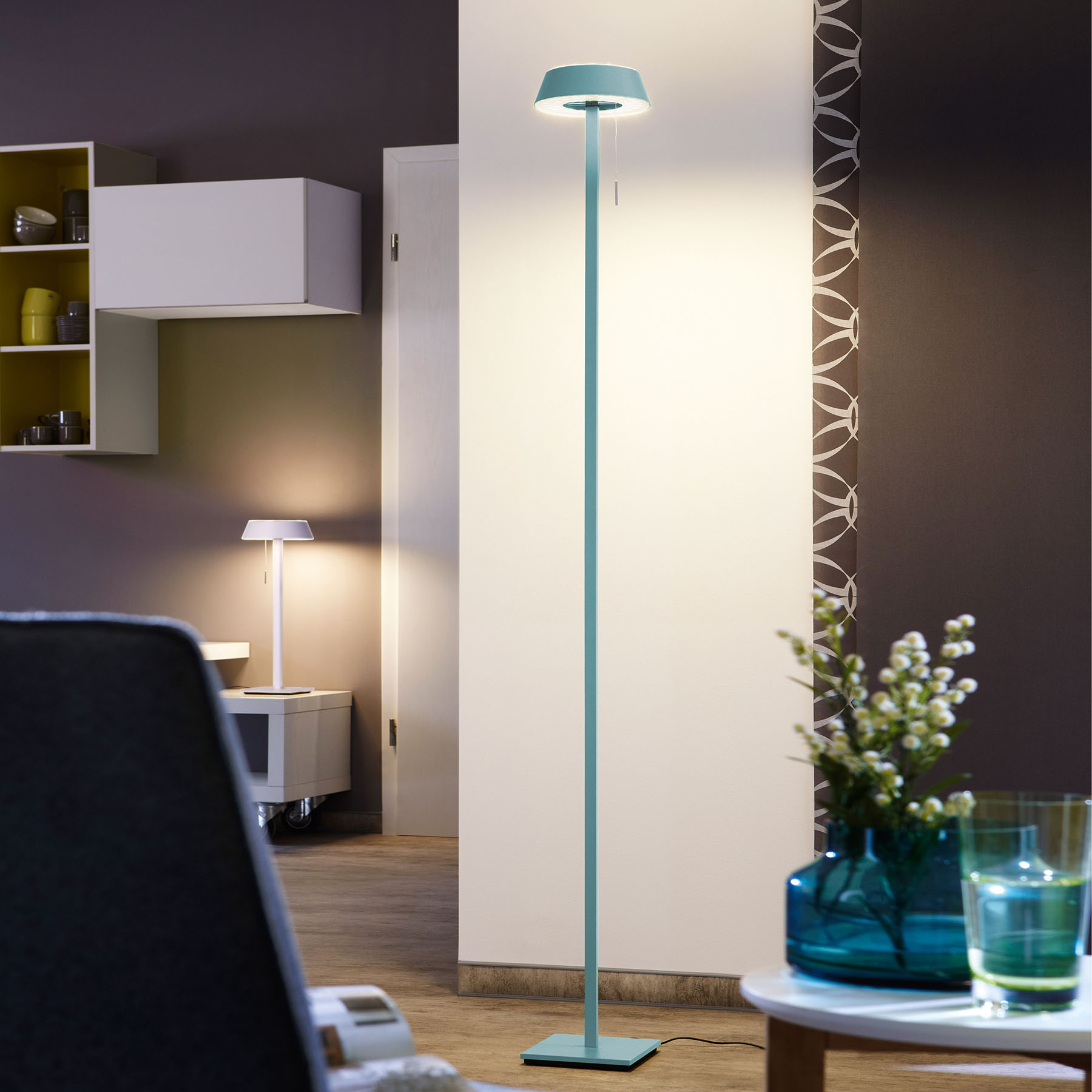 OLIGO Glance LED-golvlampa akvamarin