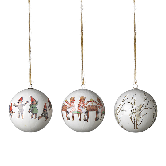 Design House Stockholm - Elsa Beskow Julkulor 3-pack Tomtar/Lotta/Videung