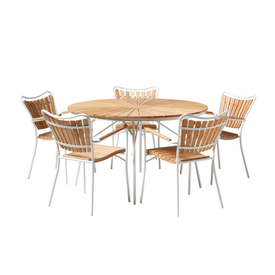 Trädgårdsgrupp Ellen teakbord 130 cm 5 stolar teak / vit Cinas
