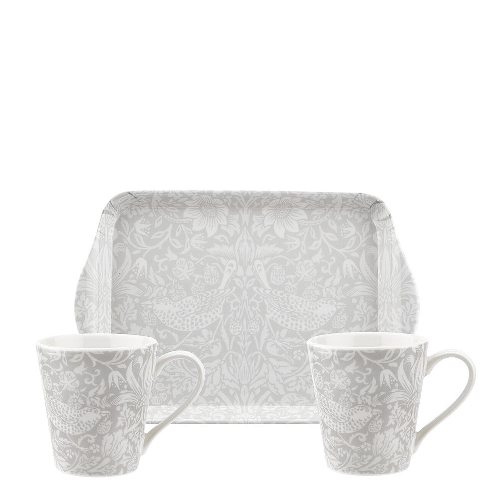 Morris & Co - Strawberry Thief Muggar + Bricka Pure Vit