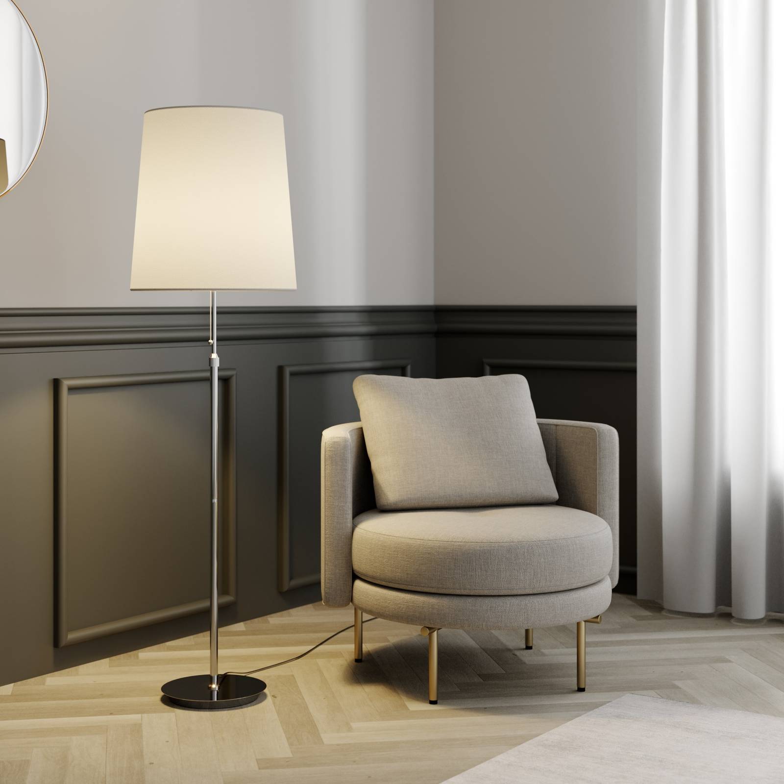 Lucande Pordis golvlampa, 155 cm, förkromad-vit