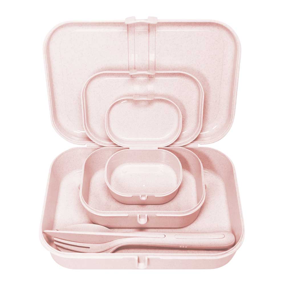 Koziol - Pascal Ready Matlåda 3-pack + Bestick Rosa