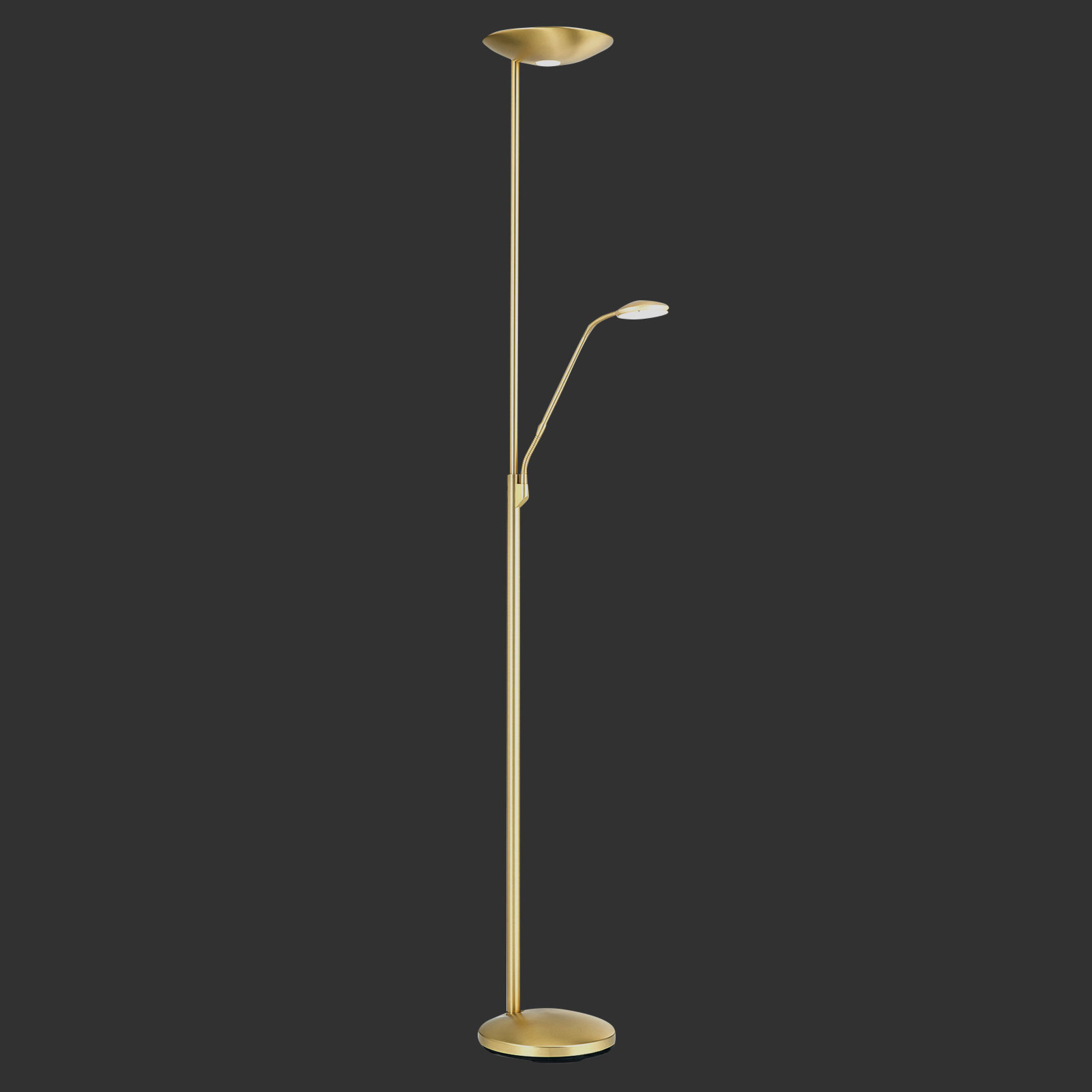 LED-uplight-golvlampa Cobra med läslampa mässing