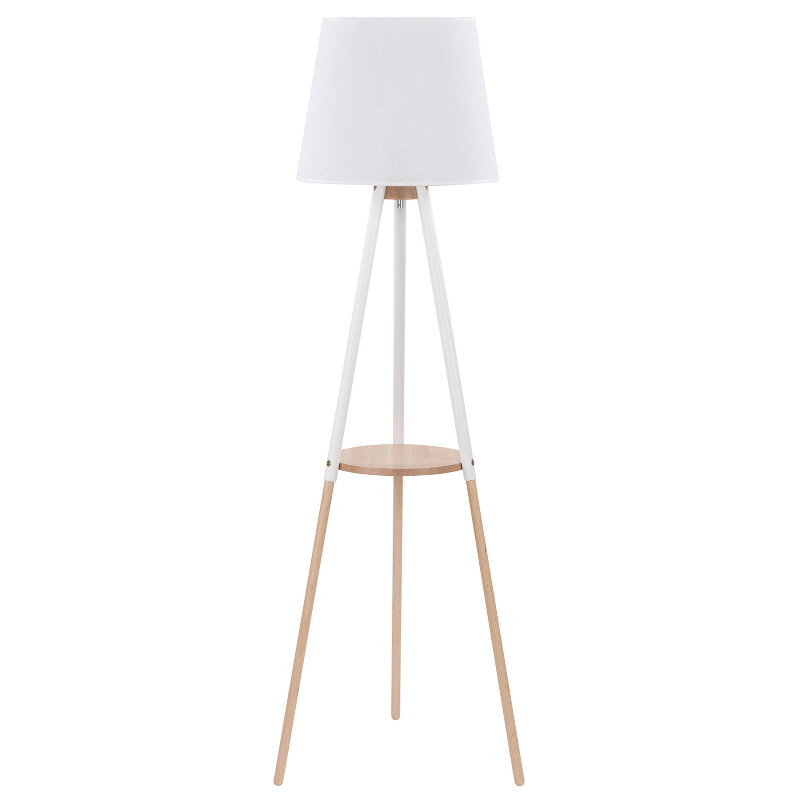Golvlampa Vaio trebent trästativ, vit skärm