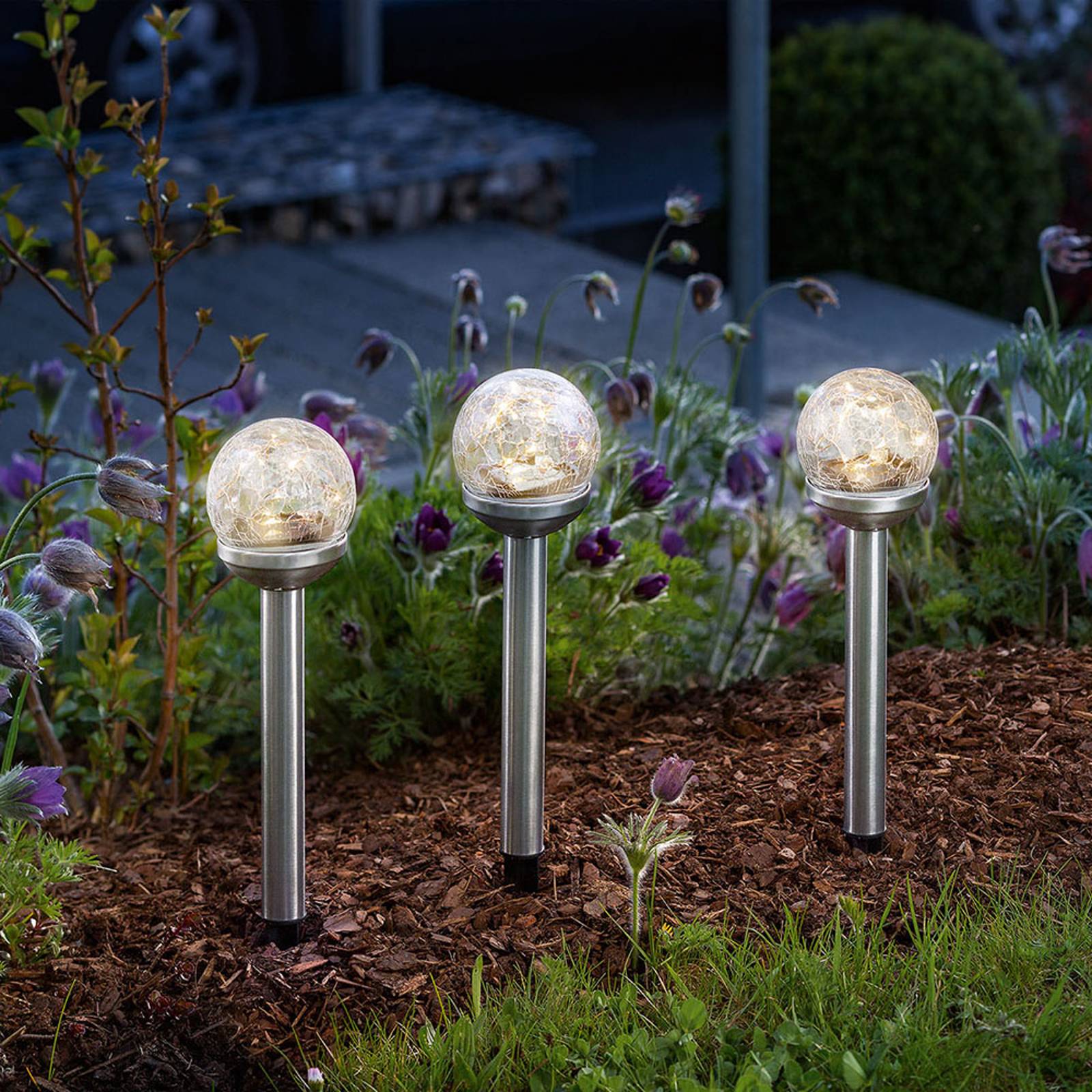 Soldriven LED-dekorbelysning Golden Balls i 3-pack