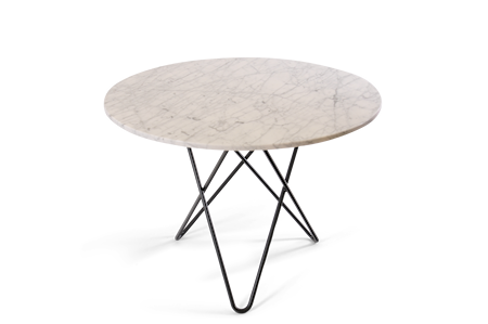 Large O Table Vit Marmor med Svart Ram Ø100