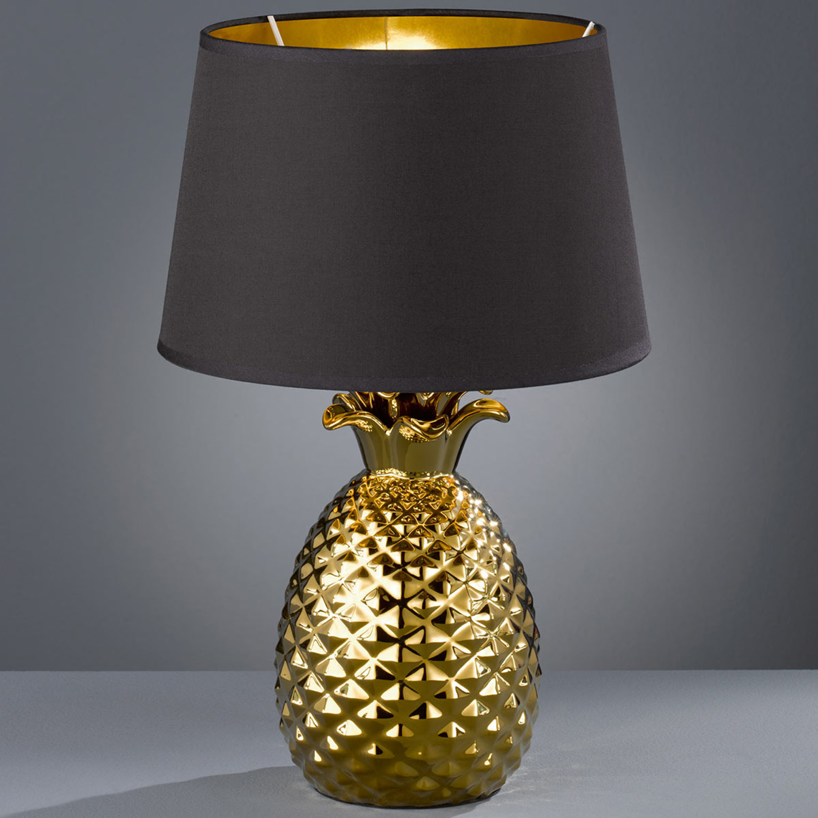 Guldsvart bordslampa i textil Pineapple, 45 cm