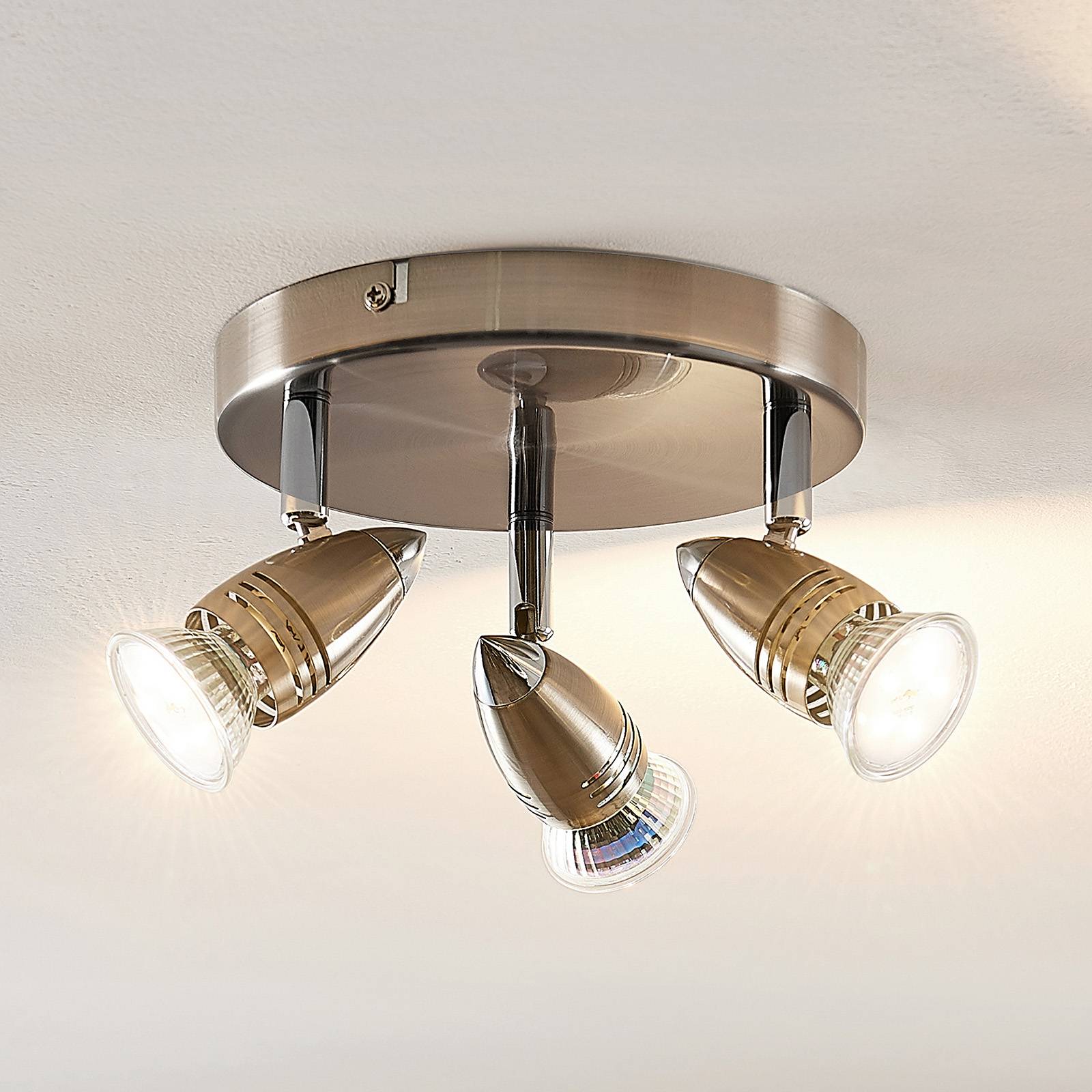 ELC Kalean LED-takspotlight, nickel, 3 lampor