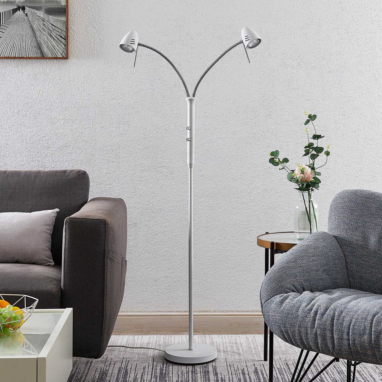 Lindby Heyko LED-golvlampa, dimbar, 2 lampor