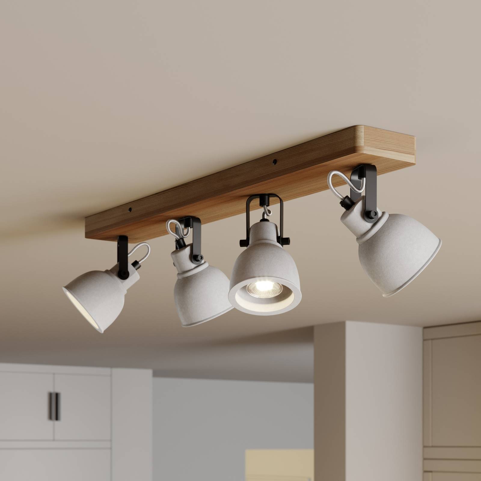 Lindby Mirka LED-taklampa, furu, 4 lampor
