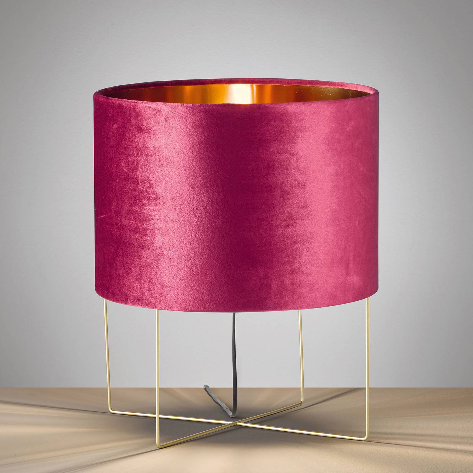 Bordslampa Aura, sammetsskärm, höjd 43 cm, röd