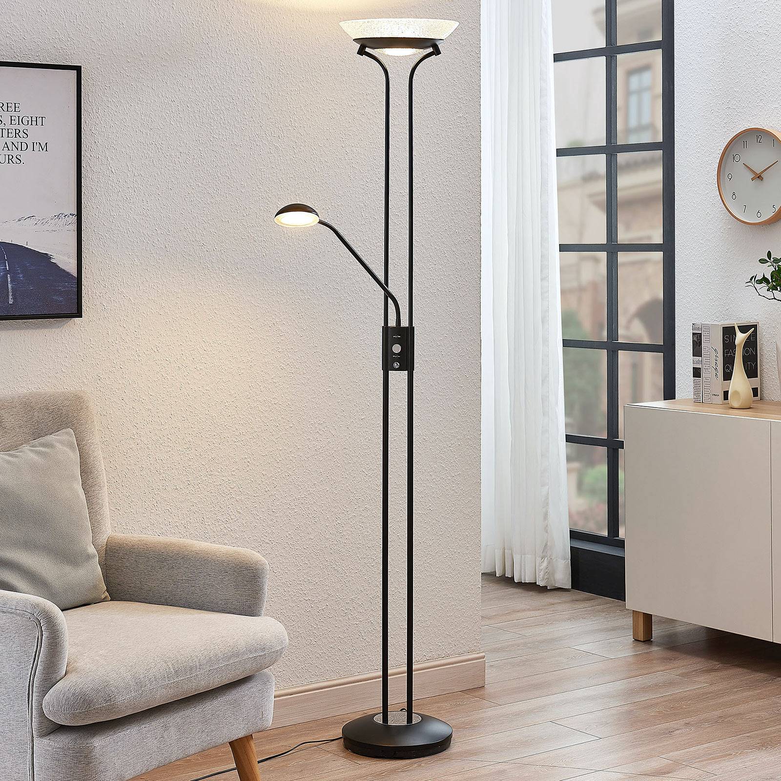 LED-taklampa Dimitra med läslampa, svart