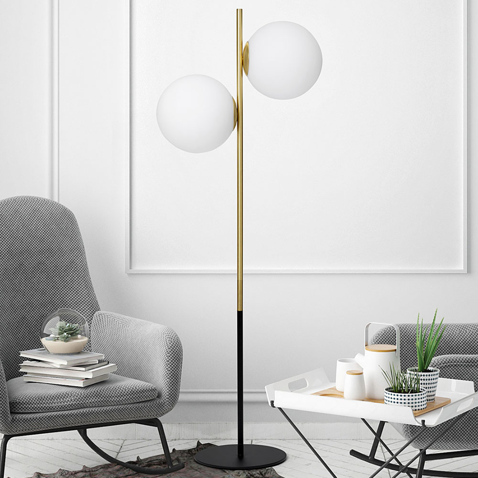 Mässingsgolvlampa Jugen 2 lampor