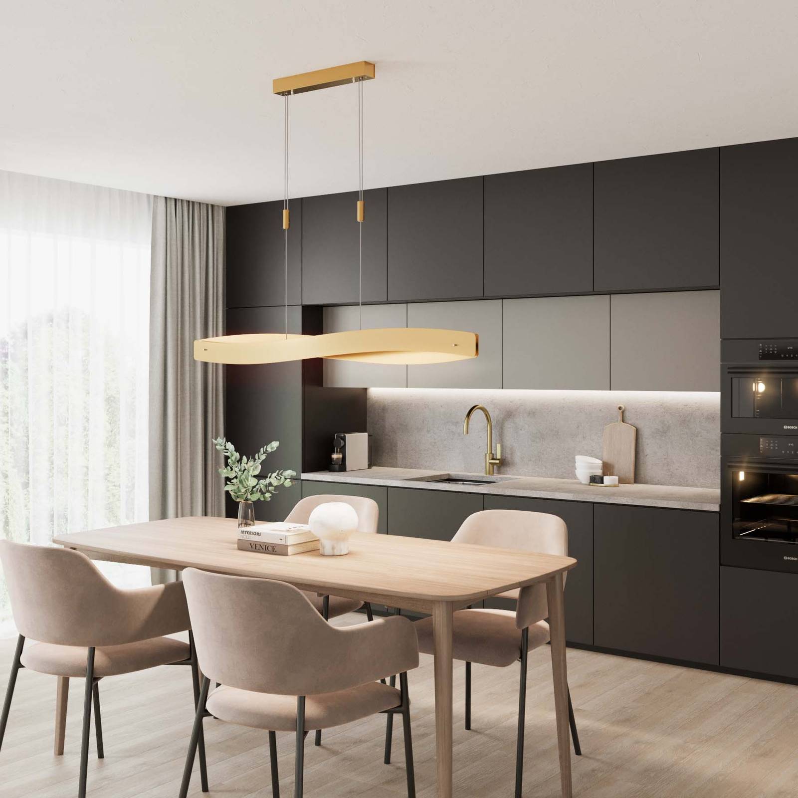 Lucande Lian LED-hänglampa, mässing, höjdjusterbar