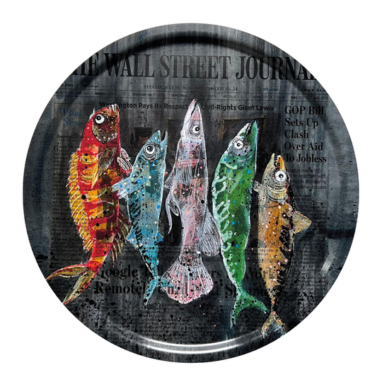 Lisa Törner Art - Bricka Rund Biggest Fish of Wall street 49 cm Svart