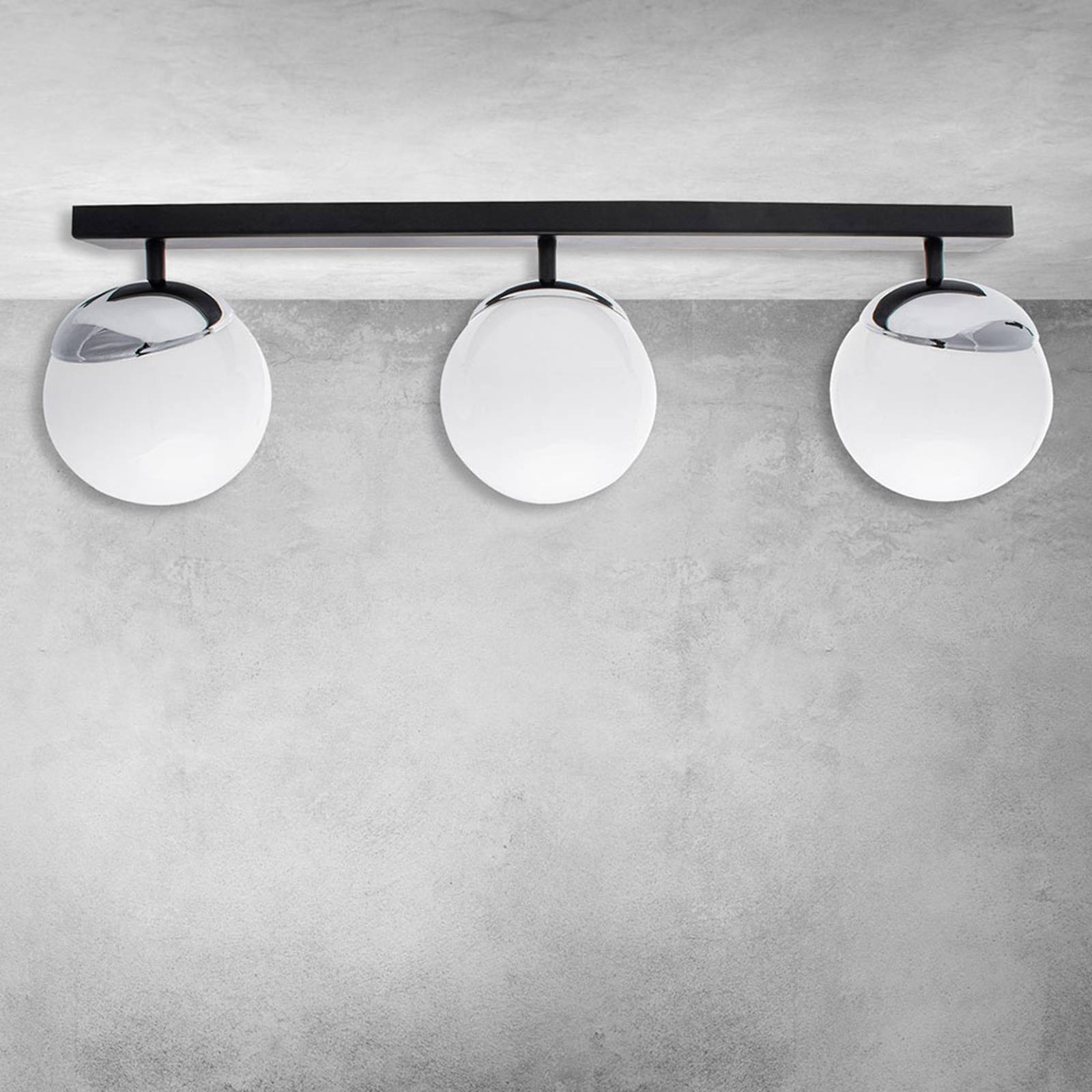 Sfera taklampa 3 lampor lång glas/svart/krom