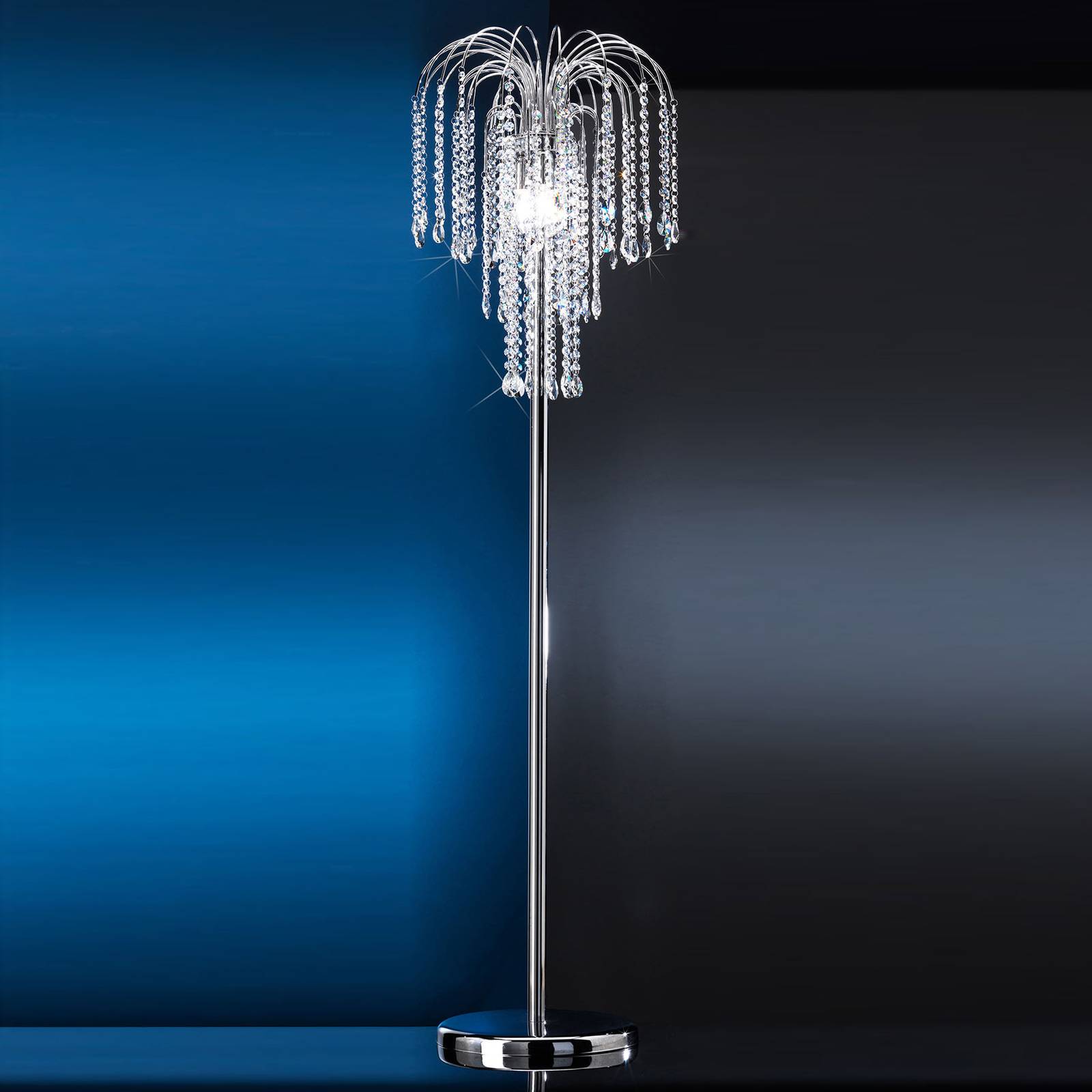 Golvlampa Pioggia med kristallregn, krom