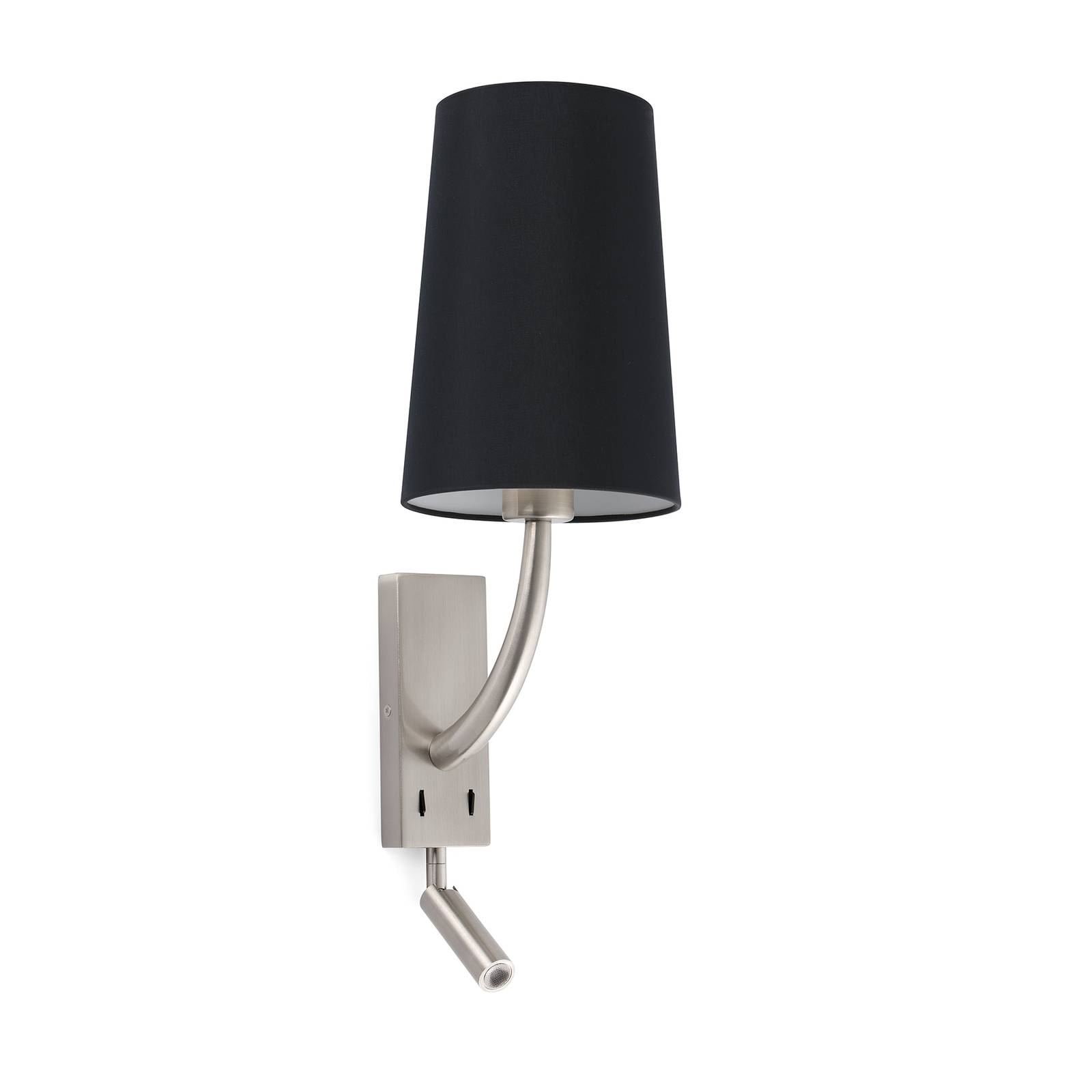 Vägglampa Rem med LED-läslampa, svart/nickel