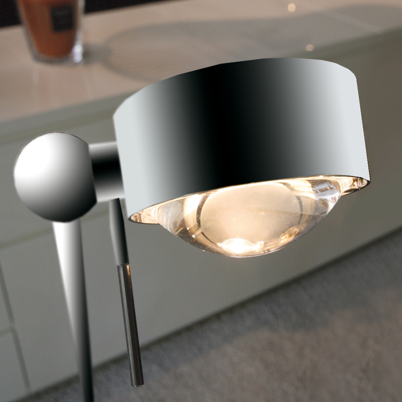 Rörlig golvlampa PUK FLOOR, matt krom